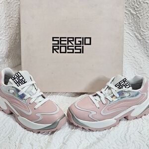 New SERGIO ROSSI-Sergio Extreme-Sneakers Pink Silver Size 5 (E35) Made in Italy